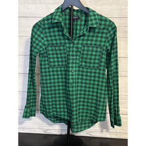 Madewell Women's Green Plaid Half Button Pullover Shirt Size S VGC